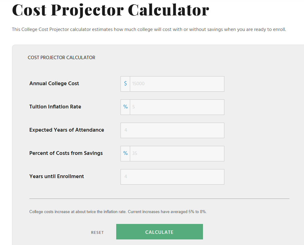 College Tuition Projection Calculator